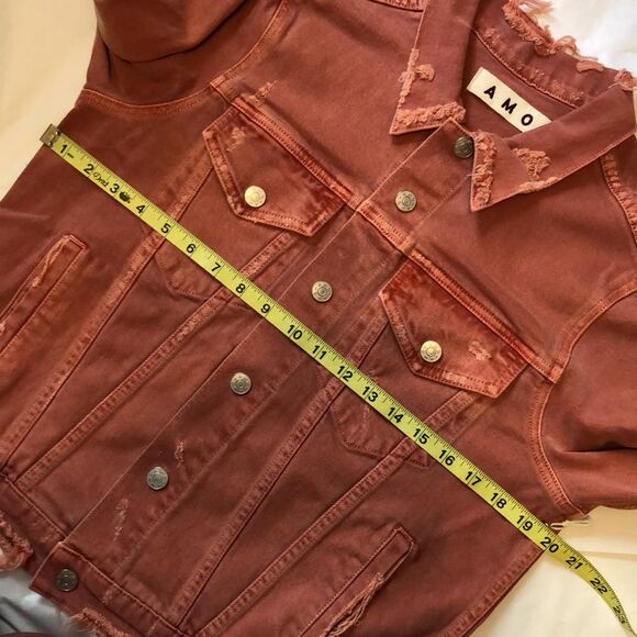 NWT AMO denim jean jacket Size M distressed rust coral Country Nashville Rodeo - Picture 12 of 16